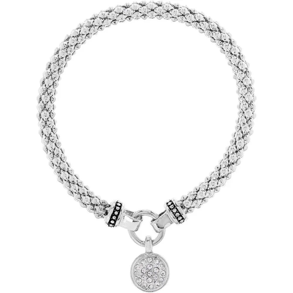 Women's Silver Tone Pave Heart Stretch Crystal Base Boxed Stretch Bracelet